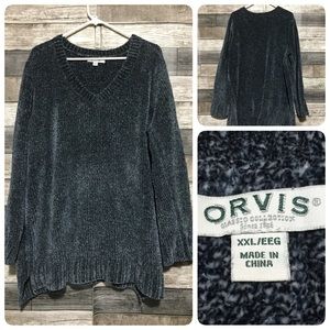Orvis Classic Collection V Neck Sweater Women’s XXL Blue Gray Casual